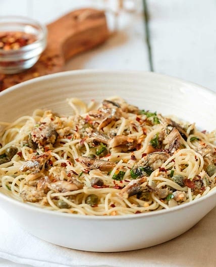 Sardine Pasta with Lemon, Capers and Chili Flakes