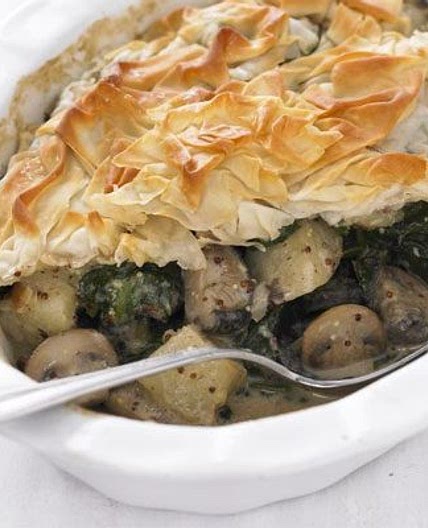 Mushroom, spinach & potato pie