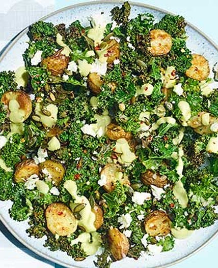 Roasted new potato, kale & feta salad with avocado