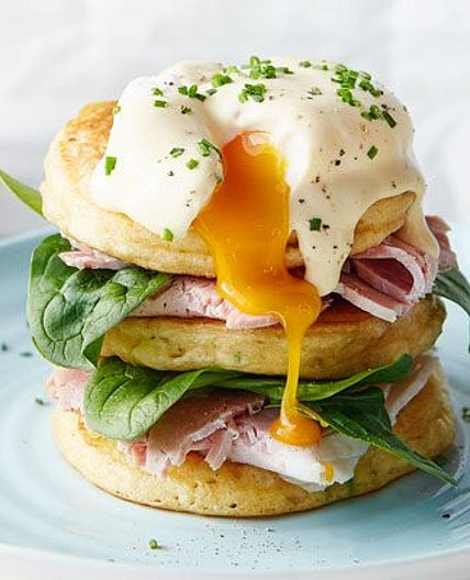 Eggs benedict pancakes
