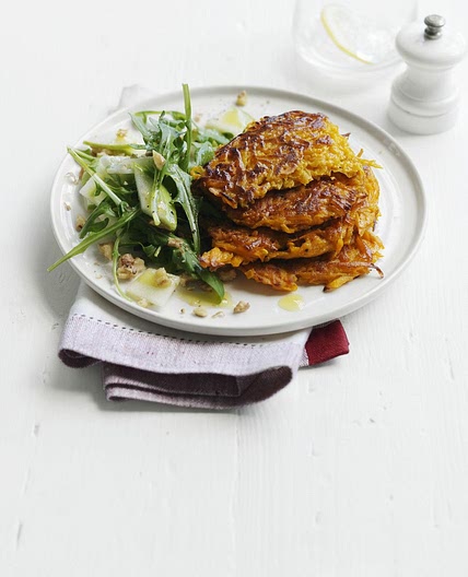 Curried Squash Pancakes with Arugula and Apple Salad
