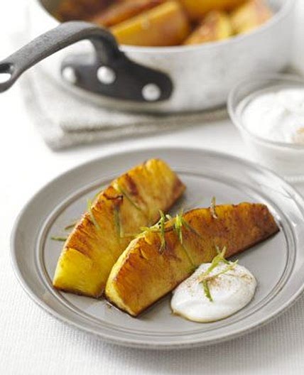Spiced glazed pineapple with cinnamon fromage frais