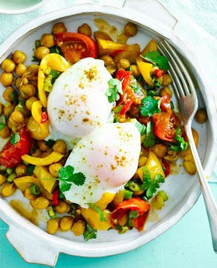 Indian chickpeas with poached eggs