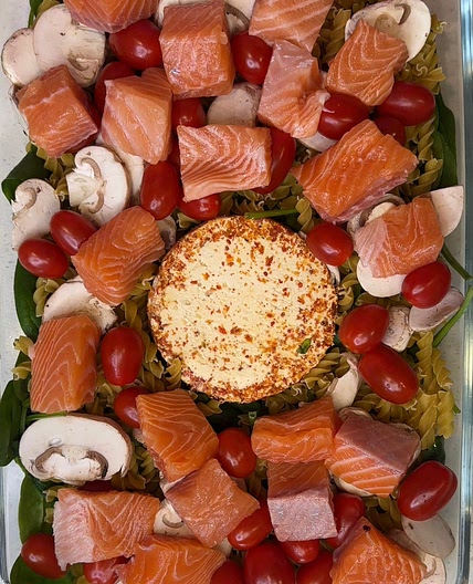 Creamy Salmon Pasta Tray Bake