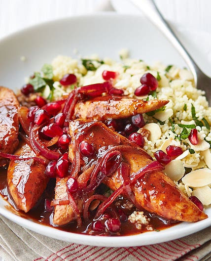 Pomegranate chicken with almond couscous