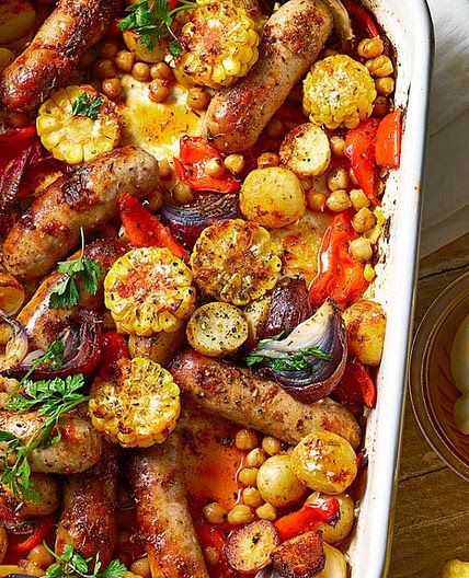 Healthy sausage traybake