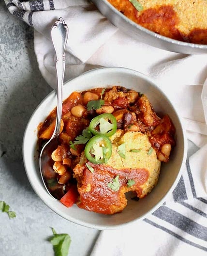 Vegan Chili Cornbread Casserole