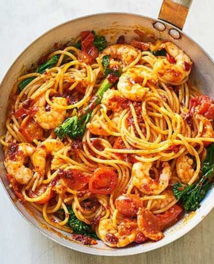 Prawn & harissa spaghetti