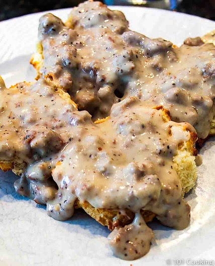 Healthier Sausage Gravy and Biscuits