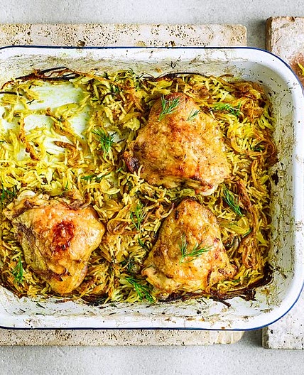 Healthy chicken pilaf traybake
