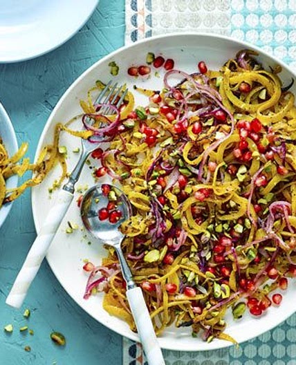 Roasted squash & red onion with pistachios