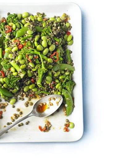 Puy lentil salad with soy beans, sugar snap peas & broccoli