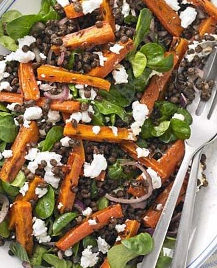 Puy lentil, spiced roast carrot & feta salad