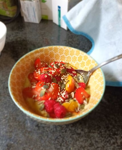 Avocado Smoothie Breakfast Bowl With Seeds & Fruit