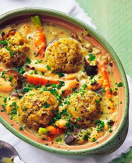Slow cooker vegetable stew with cheddar dumplings