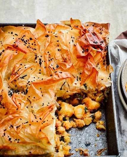 Spicy chickpea, potato and filo slice