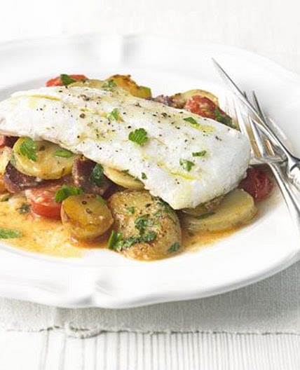 Chorizo, new potato & haddock one-pot