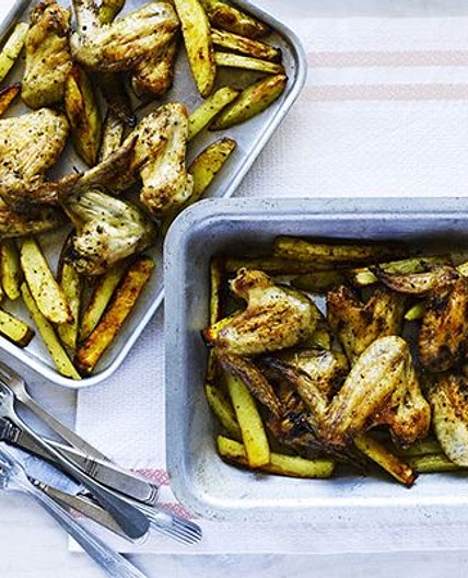 Spicy oven-baked chicken & chips