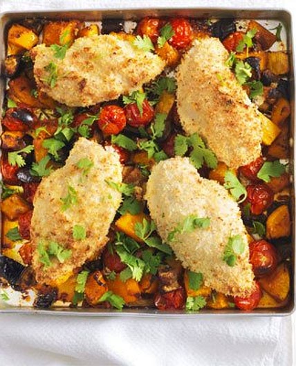 Thai coconut crumbed chicken traybake