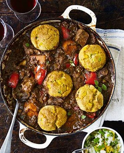 Brazilian pork stew with corn dumplings