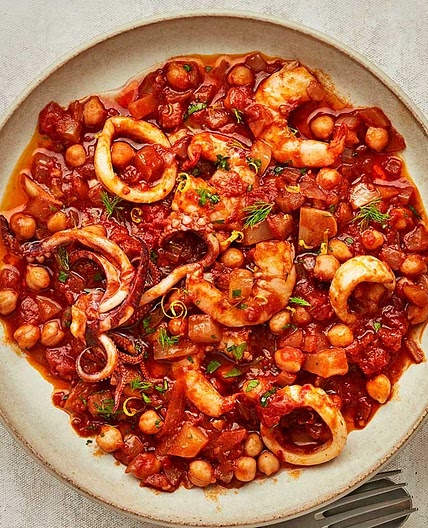 Squid, prawn & chickpea nduja stew