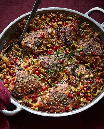 Crispy za'atar chicken pilaf with pomegranate