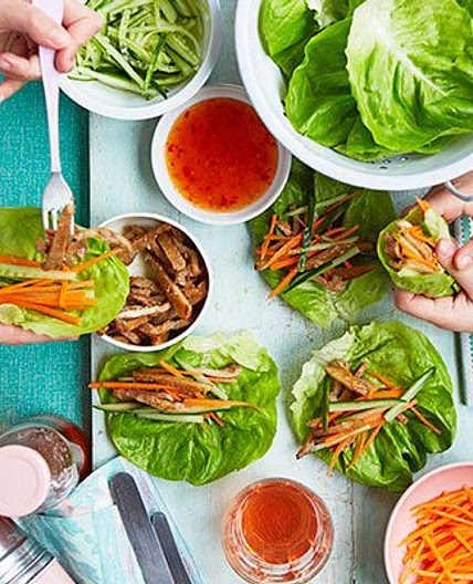 Sticky pork lettuce wraps