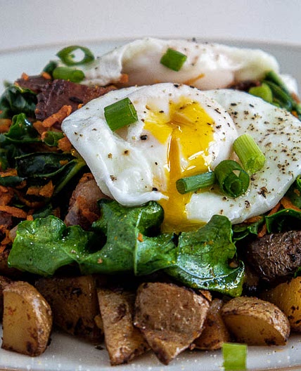 Kale, Eggs, Bacon on Hash Browns Breakfast Recipe