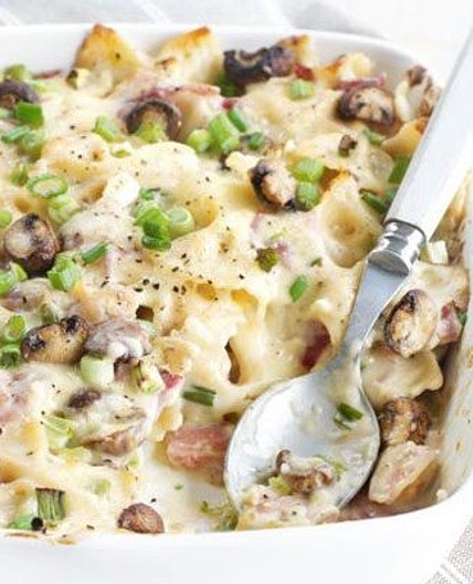 Creamy ham & mushroom pasta bake