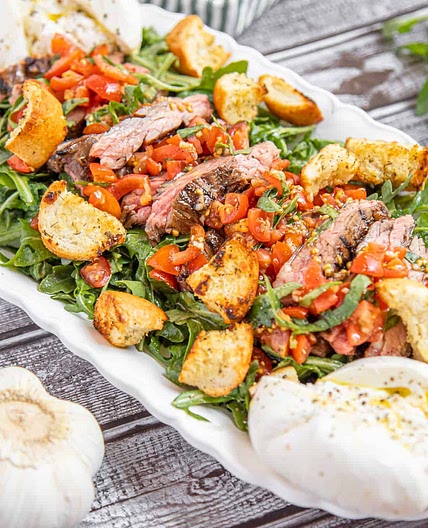 Quick and Refreshing Bruschetta and Burrata Steak Salad