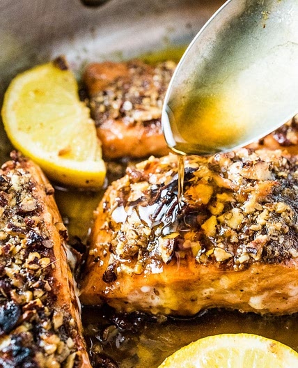 Pecan Crusted Salmon with Garlic Maple Glaze