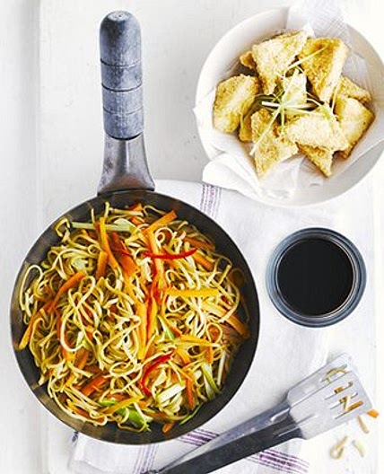 Sesame-crusted tofu with gingery noodles