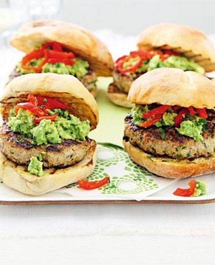 Turkey & coriander burgers with guacamole