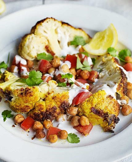 Spiced whole cauliflower & warm chickpea salad