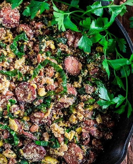 Feijão Tropeiro (Brazilian Beans with Sausage and Collard Greens)