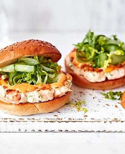 Prawn & salmon burgers with spicy mayo