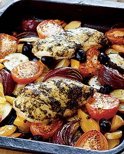 Mediterranean chicken with roasted vegetables