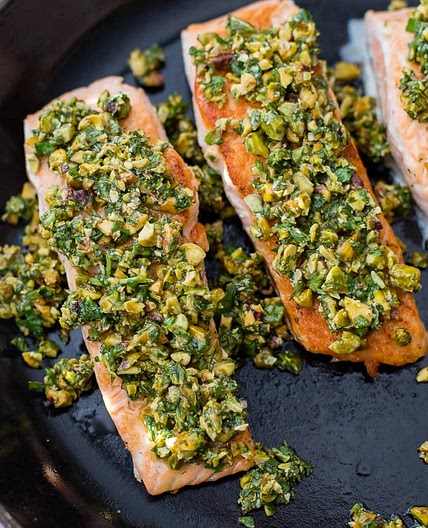 Seared Salmon with Pistachio Gremolata