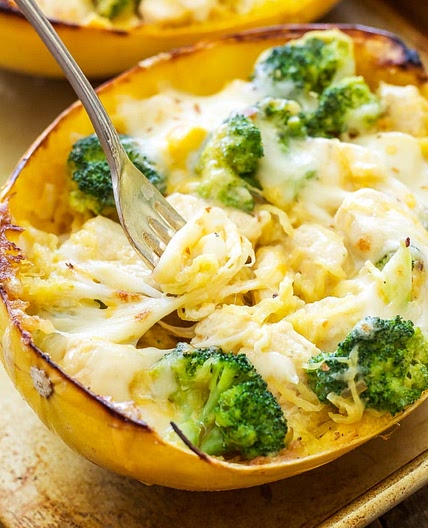 Cheesy Chicken and Broccoli Stuffed Spaghetti Squash