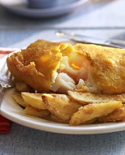 Golden beer-battered fish with chips