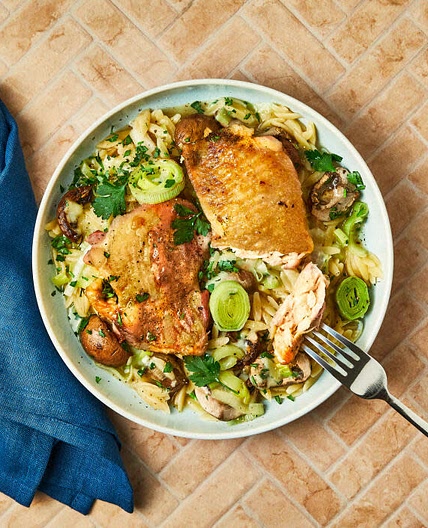 Roasted Chicken With Mushroom & Parsley Orzo