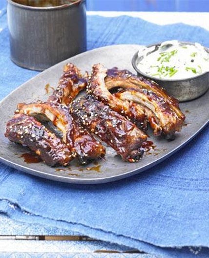 Stickiest ever BBQ ribs with chive dip
