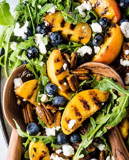 Grilled Peach Salad with Goat Cheese and Sweet Honey Balsamic Dressing