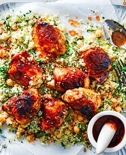 Harissa sticky chicken with couscous