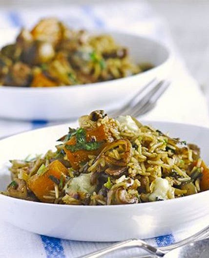 Squash, mushroom & gorgonzola pilaf