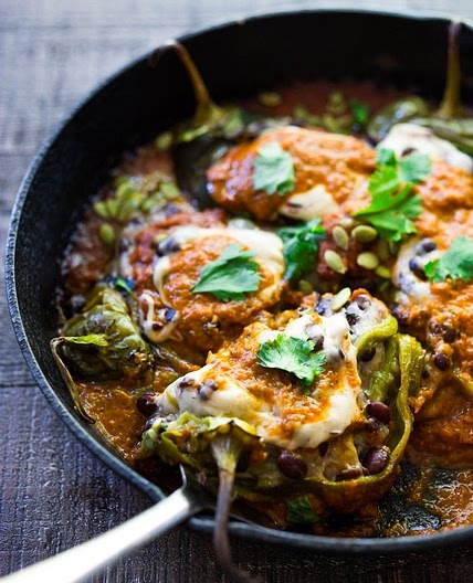 Roasted Chiles Rellenos with Black beans
