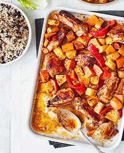 Jerk chicken & pineapple traybake