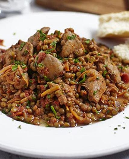 Spicy harissa chicken with lentils