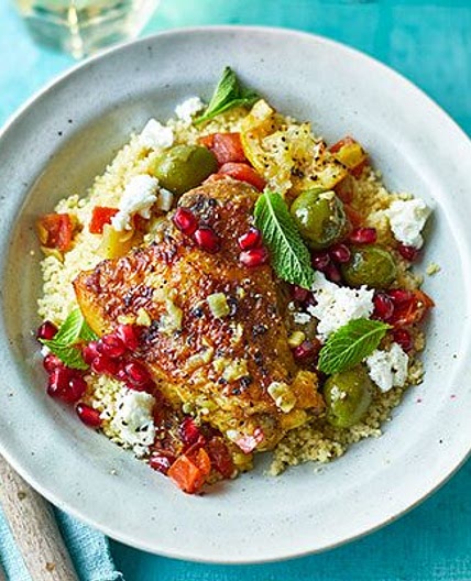 Chicken tagine with lemons, olives & pomegranate