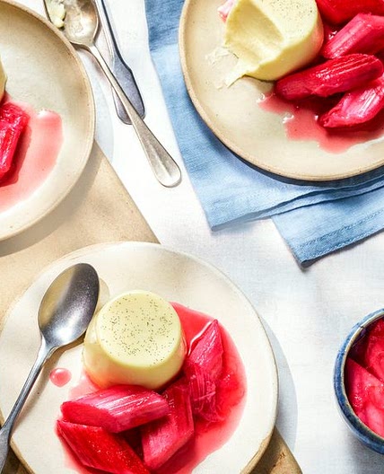 White chocolate panna cotta with stewed rhubarb